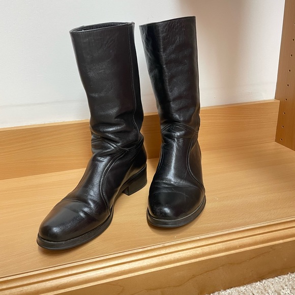 Shoes - Leather mid calf slip-on chelsea flat boots